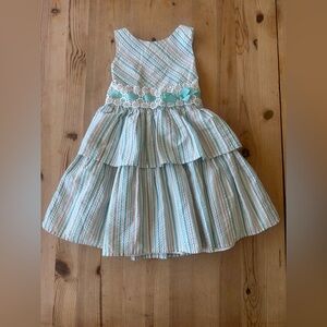 Bonnie Jean Teal and White Ruffled Tiered Sundress Size 6